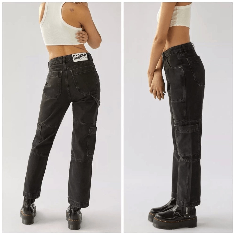 Ragged Black Straight Leg Women's Jeans - Picture 5 of 9